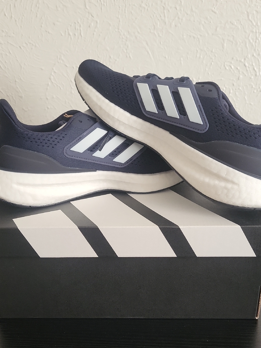 Adidas Men's Navy and White Pureboost 23 Athletic Sneakers